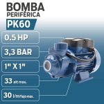 Bomba Periférica PK60 0,5 HP 220V Conexión 1″ x 1″