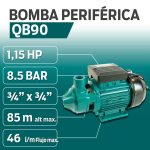 Bomba Periférica QB90 1,15 HP 220V Conexión 3/4″ x 3/4″