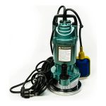 Bomba de achique sumergible verde con interruptor de flotador y cable eléctrico