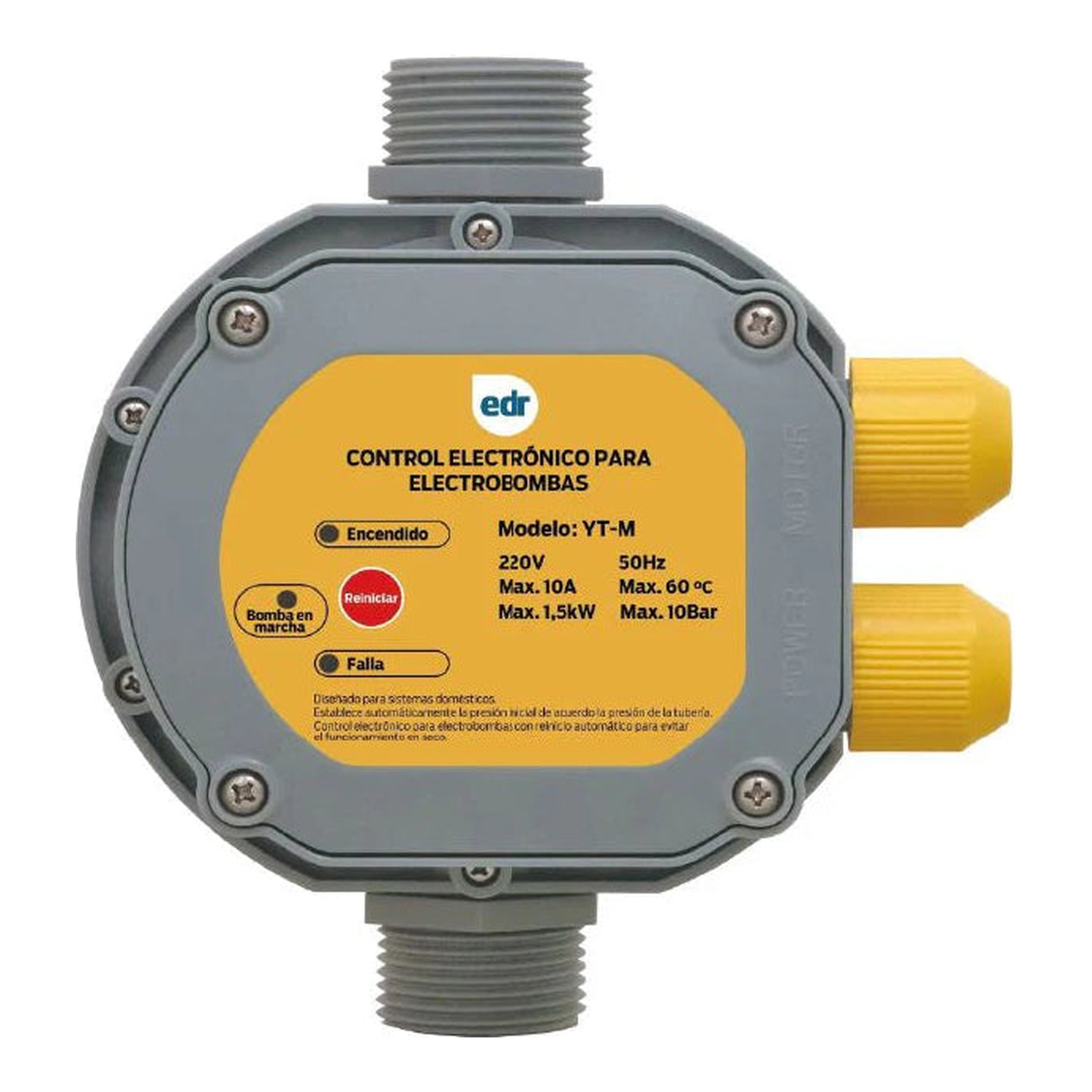 Control Automático de Presión para Bomba YTM 1″ 220V hasta 2 HP con Manómetro EDR Control Automático de Presión para Bomba YTM 1″ 220V hasta 2 HP con Manómetro EDR