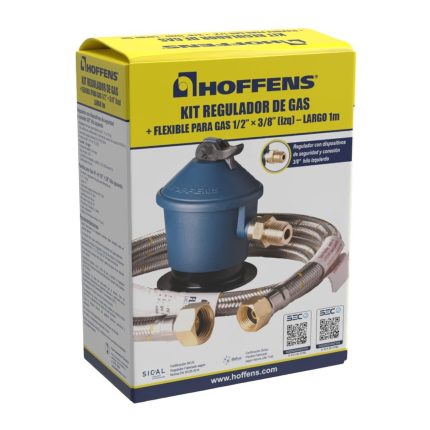 Kit Regulador de Gas Licuado con Flexible 1/2" x 3/8" de 1 m Hoffens