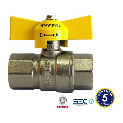 Llave de Gas HI-HI 1/2" Manilla Mariposa Amarilla Hoffens