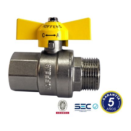 Llave de Gas HI-HE 3/4" Manilla Mariposa Amarilla Hoffens