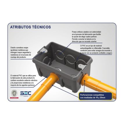 Caja Eléctrica de Losa con Oreja Metálica Gris Hoffens
